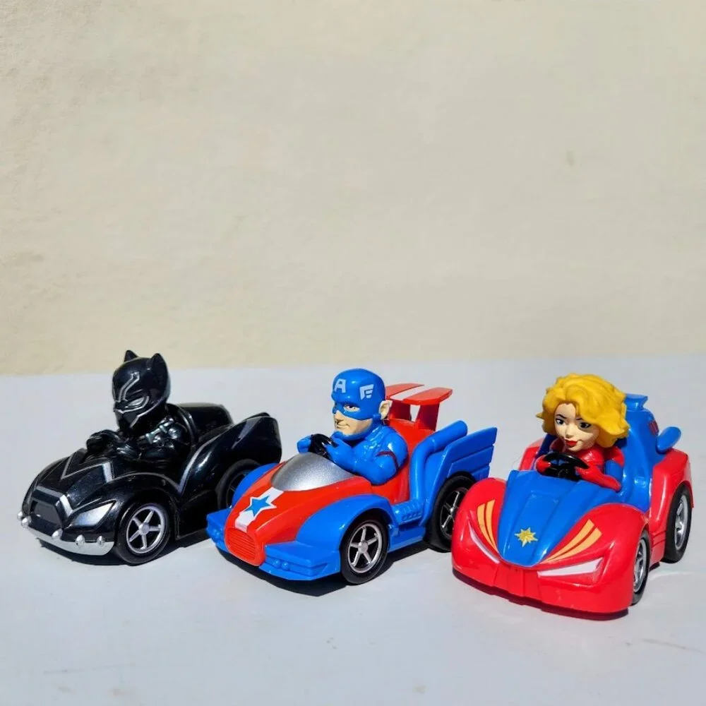 Marvel Superhero Cars Vehicles Bundle 3 Set Pull Back Black Panther Captain 4